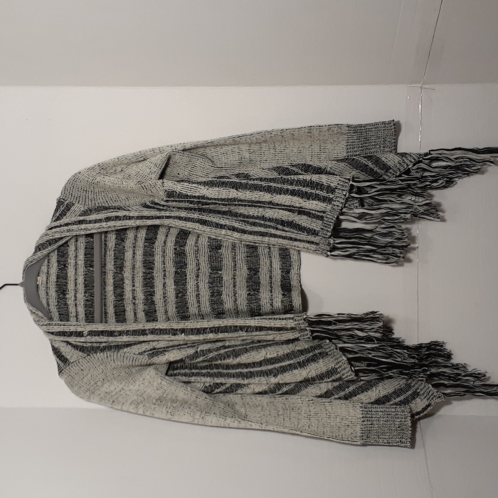 POOF EXCELLENCE. Dark Blue & White Open Front Cardigan Sweater.
